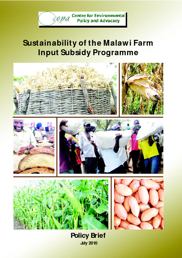 Sustainability of the Malawi Farm Input Subsidy Programme — CEPA